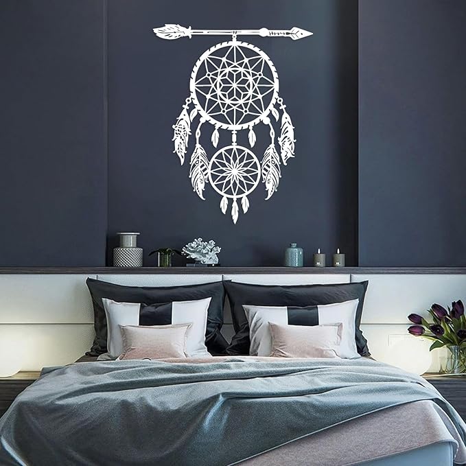 YDONVTI Dream Catcher Metal Wall Decor, Large Dream Catcher Wall Art, Metal Boho Wall Art, Feather Arrow Decoration, Native American Decor, for Bedroom(White, 41" L x 33" W/105x84cm)