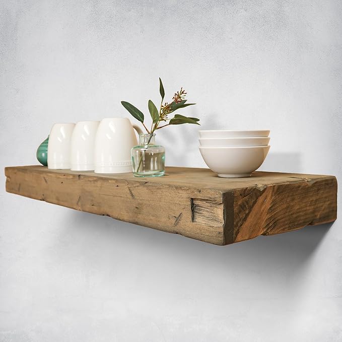 Urbandi Rustic Distressed Floating Shelves, Set of 2, Handmade Out of Pine Wood, 3 Inch Thick, Made in USA (Aged Barrel, 24Lx3Hx6D)