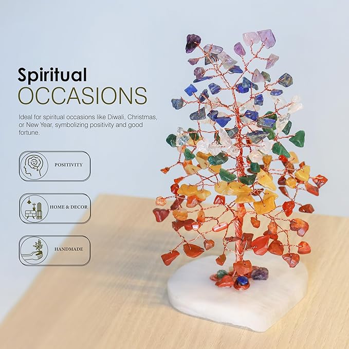 Crocon Crystal Heart Base Tree of Life Gifts for Women, Seven Chakra Healing Crystals Tree Brings Positive Energy, Good Luck, Money, Feng Shui Home & Office Desk Decor, for Dad Mom & Wife Present