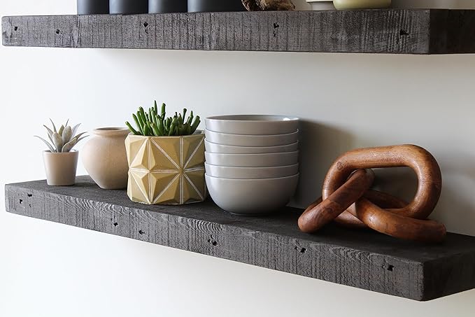 Urban Legacy Reclaimed Barnwood Planks | Floating Shelves for Wall w/Flush Mount Shelf Bracket Set Included | Set of 2 (Coffee Bean, 30"x7"x 2")