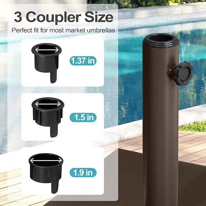 Patio Umbrella Base 40lbs Outdoor Umbrella Stand with Wheels, Heavy Duty Square Concrete Stand Market Umbrella, Brown