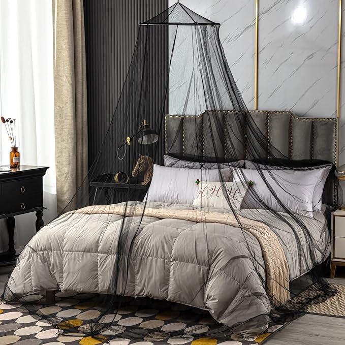 VISATOR Mosquito Net Bed Canopy for Girls,King Canopy Bed Curtains Queen Size from Ceiling,Dome Mosquito Netting Bed Tent Twin Girls Canopy Bed Decor for Baby Crib,Kid Bed and Adult Beds (Black)