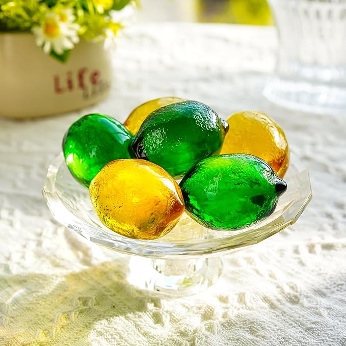Glass Lemon Figurine Collectibles Glass Fruits Decoration for Home Kitchen Office Table Centerpiece Lemon Ornament Decoration