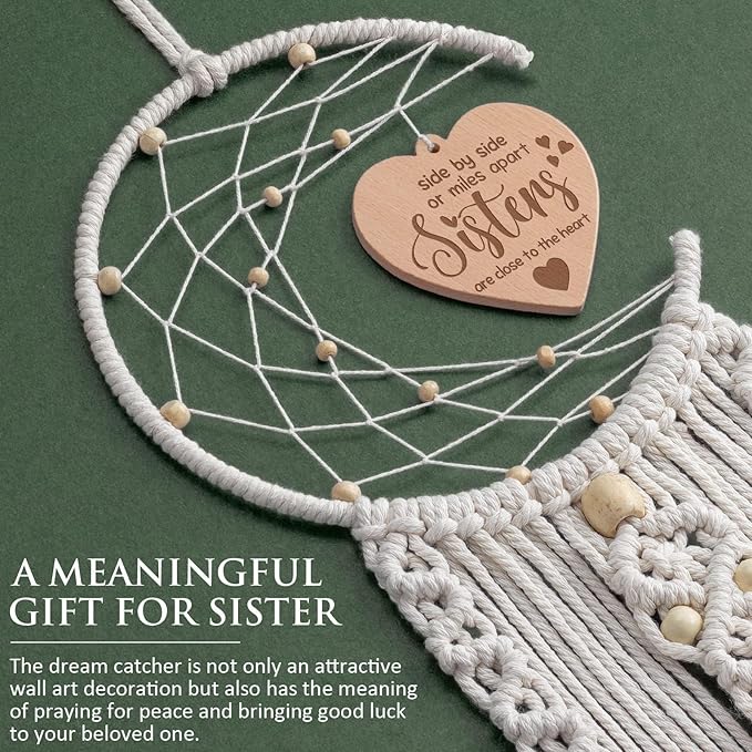 Sisters Gifts for Christmas from Sisters Brother, for Women Decoration Dream Catcher with Heart Pendant, Birthday Gift for Sister in Law, Soul Sisters, Boho Home Wall Decor