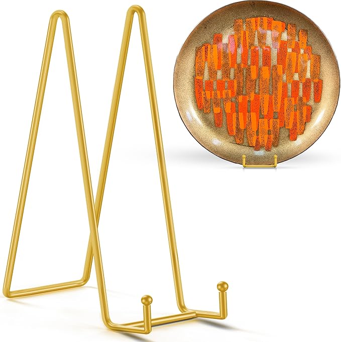 TR-LIFE 16 Inch Gold Metal Plate Stand (2 Pack) - Heavy Duty Display Stand for Extra-Large Plates, Frames, Platters and Art