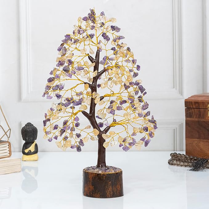 Amethyst & Citrine Crystal Tree of Life - Chakra Tree of Life, Handmade Gemstone Tree, Feng Shui Tree, Crystal Decoration, Money Tree, Spiritual Gift, Healing Crystal Tree, Gem Tree, Chakra Decor