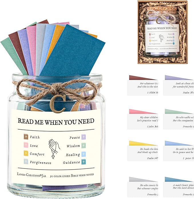 Bible Verse Jar for Christmas Gifts, Initial C Read Me When Prayer, Emotion and Feelings Scripture, Brightness Jar Christian Gifts for Women, Scriptural Study Supplies Men Art Work for Family