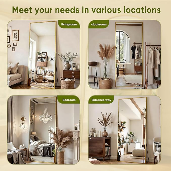 Full Length Mirror, 71"x28" Full Body Mirror, Oversized Floor Mirrors, Leaning Free Standing Mirrors, Hanging Mounted Large Mirrors for Bedroom Dressing Room, Cloakroom, Gold