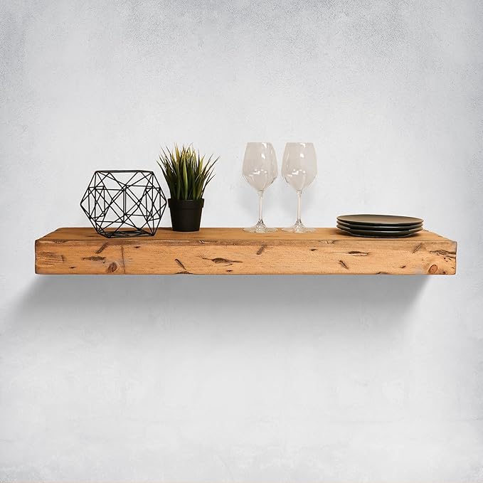 Urbandi Rustic Distressed Floating Shelves, Set of 2, Handmade Out of Pine Wood, 3 Inch Thick, Made in USA (Aged Oak, 36Lx3Hx8D)
