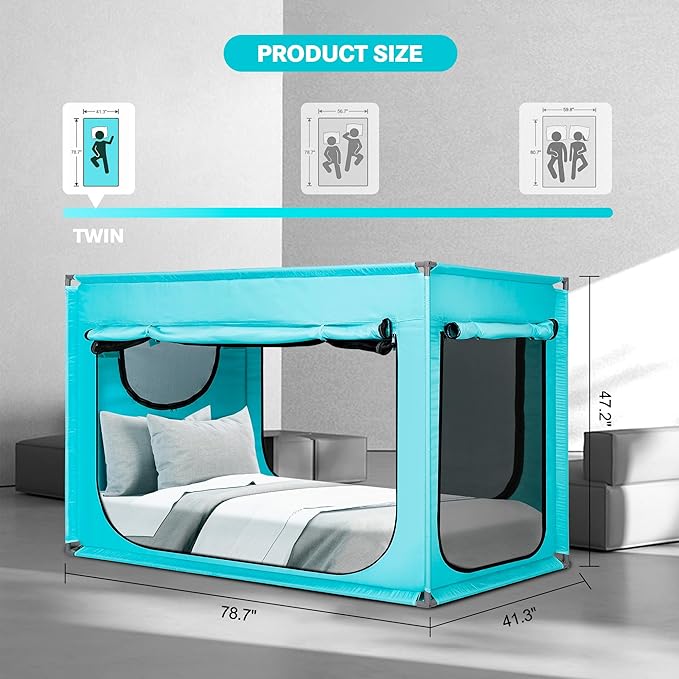 Bed Canopy Portable Blackout Bed Tent Privacy Tent for Adult Indoor Sleeping with 3 Doors, Storage Bag
