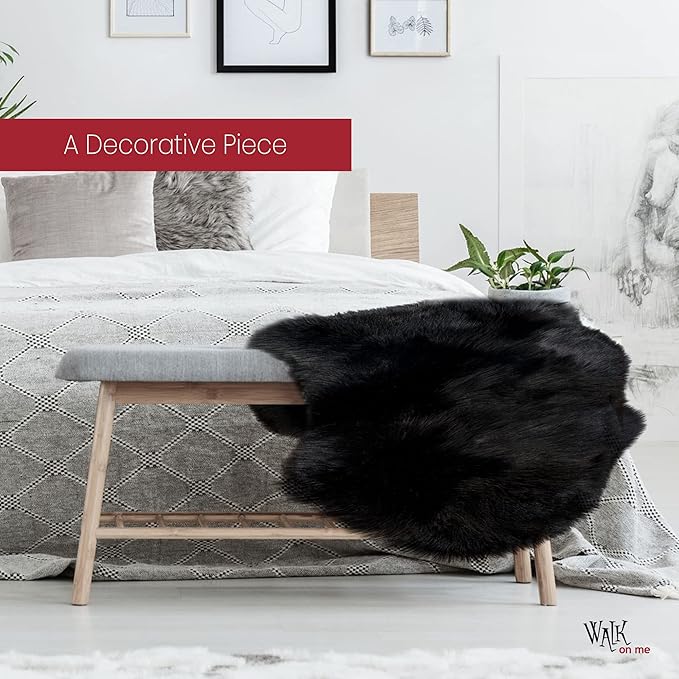 Silky Soft Faux Fur Rug, 2 ft. x 4 ft. Black Fluffy Rug, Made in France, Sheepskin Area Rug, Shaggy Rug for Living Room, Bedroom, Kid's Room, or Nursery, Home Décor Accent with Non-Slip Backing
