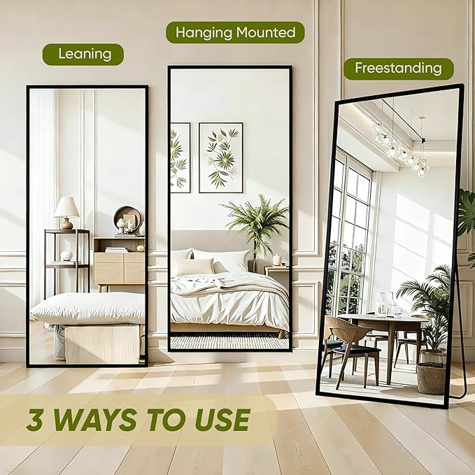 Full Length Mirror, 71"x28" Full Body Mirror, Oversized Floor Mirrors, Leaning Free Standing Mirrors, Hanging Mounted Large Mirrors for Bedroom Dressing Room, Cloakroom, Black