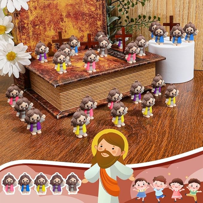 50 Pcs Mini Jesus Figures, Little Jesus Figures - Original Design Easter Party Favors, Sunday School Toys, Hide and Seek Game, Easter Egg Stuffers (Multicolor)