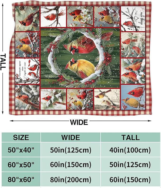 Bird Blanket for Boys Girls Christmas Red Birds Gifts Throw Blanket Cozy Plush Flannel Fleece Blankets for Bed Sofa Decor 60"x80"