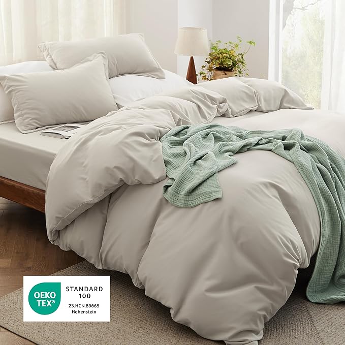 Bedsure Duvet Cover King Size with Fitted Sheet - 4 Pieces Prewashed Polyester Extra Soft Bedding Set, Includes 1 Duvet Cover 104''x90'' with Zipper Closure, 2 Pillow Shams, 1 Fitted Sheet, Linen
