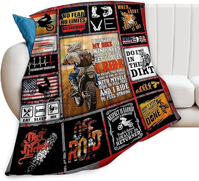 Motorcycle Blanket for Boys Girls Women Men Dirt Bike Gifts Motorcycle Throw Blanket Plush Cozy Flannel Fleece Ultra Soft Fuzzy Blankets 60"X50"