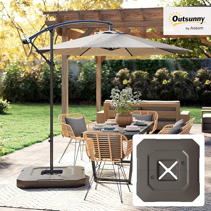 Outsunny 2-Piece Cantilever Offset Patio Umbrella Base Weight Set, 231 lb Heavy Duty Fillable Outdoor Offset Umbrella Weights with Easy-Fill Spouts for Water or Sand for Garden, Backyard, Brown