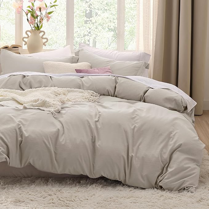 Bedsure Duvet Cover King Size Only - Prewashed Cotton-Like Polyester Extra Soft All Season Bedding, Includes 1 Duvet Cover 104x90 Inches with Zipper Closure, Linen, Comforter Not Included