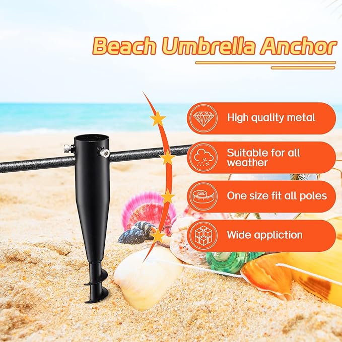 Umbrella Stands for Outside, Heavy Duty Beach Umbrella Sand Anchor Metal Outdoor Umbrella Base In Ground Umbrella Holder Stand No Dig Screw In Ground Anchor