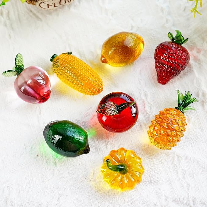 Glass Lemon Figurine Collectibles Glass Fruits Decoration for Home Kitchen Office Table Centerpiece Lemon Ornament Decoration