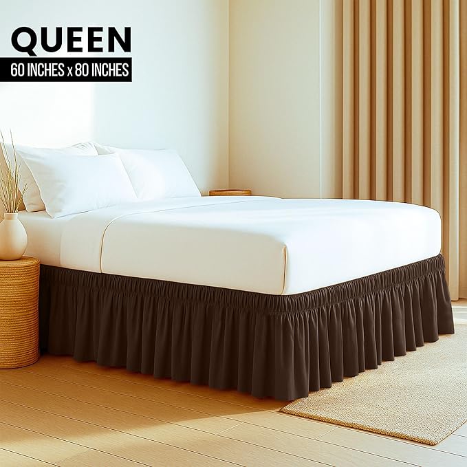 Utopia Bedding Queen Elastic Bed Ruffle - Easy Wrap Around Ruffle - Microfiber Bed Skirt with Adjustable Elastic Belt 16 Inch Tailored Drop - Hotel Quality Bedskirt, Fade Resistant (Queen, Brown)