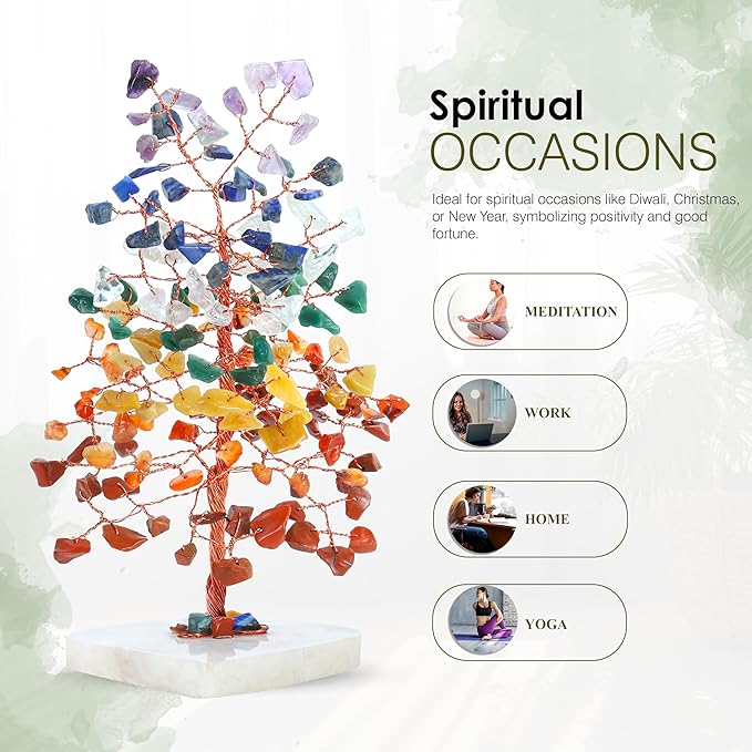 Crocon Crystal Heart Base Tree of Life Gifts for Women, Seven Chakra Healing Crystals Tree Brings Positive Energy, Good Luck, Money, Feng Shui Home & Office Desk Decor, for Dad Mom & Wife Present