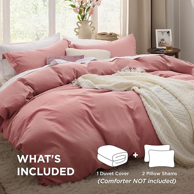 Bedsure Pink Clay Duvet Cover Full Size - 3 Pieces Prewashed Extra Soft Cotton-Like Polyester Bedding Set, Includes 1 Duvet Cover 80x90 Inches with Zipper Closure & 2 Pillow Shams, No Comforter