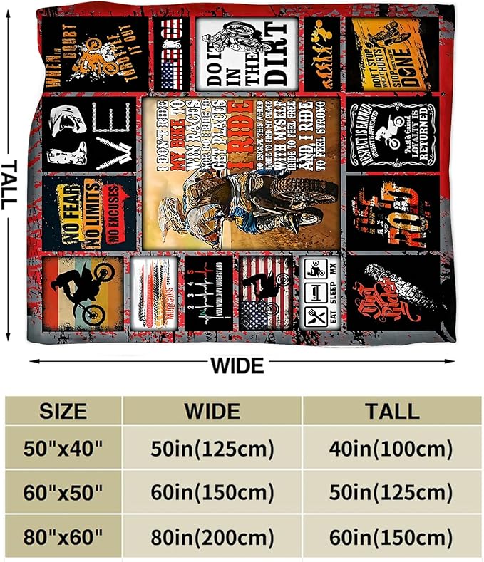 Motorcycle Blanket for Boys Girls Women Men Dirt Bike Gifts Motorcycle Throw Blanket Plush Cozy Flannel Fleece Ultra Soft Fuzzy Blankets 80"X60"
