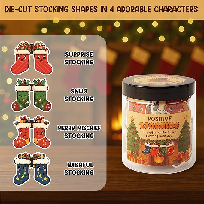Positive Stocking Jar – 60 Funny Emotional Support Jar- Christmas Gifts for Teens, Women, Men, Coworkers, Teachers, Sisters, Friends – Christmas Stocking Stuffer for Teen Girls, Boys, Women