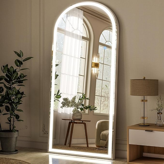 GLSLAND Arched LED Full Length Mirror - 65"x26" Full Body Standing Mirrors with Light for Bedroom/Cloakroom -Dimmable & 3 Color Lighting/Wall Mounted