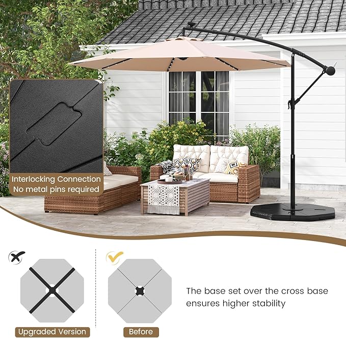 Tangkula 4-Piece Patio Umbrella Base, 208 lbs Heavy Duty Offset Cantilever Umbrella Stand, Water & Sand Fillable Hexagonal Base Plate Set for Garden Yard Poolside (Cross Base Not Included)