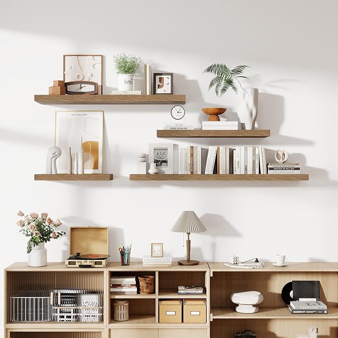 48 Inch Floating Shelves, 12 Inch Deep Floating Shelves for Wall, Floating Shelf with Invisible Brackets, Deep Wall Shelves for Bathroom, Bedroom, Living Room, 1 Pack, Brown
