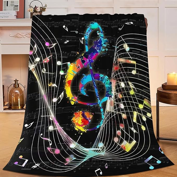 Music Blanket for Girls Women Music Notes Lovers Gifts for Boys Men Lightweight Fuzzy Throw Blanket Cozy Plush Flannel Fleece Blankets for Bed Decor 50"x60"