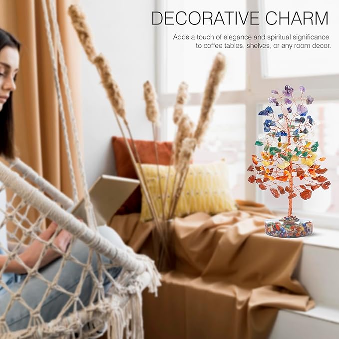 Crocon Crystal Heart Base Tree Good Luck Birthday Gifts for Womens, Mom, 7 Chakra Healing Stones & Crystals Tree of Life for Positive Energy Feng Shui Décor Home and Office Desk Decor Present for her