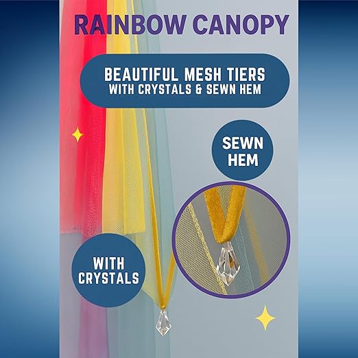 Constructive Playthings - KDK-94 Rainbow Retreat Canopy for Kids, Hanging Multi-Colored Mesh Net for Playroom, Classroom, or Bedroom