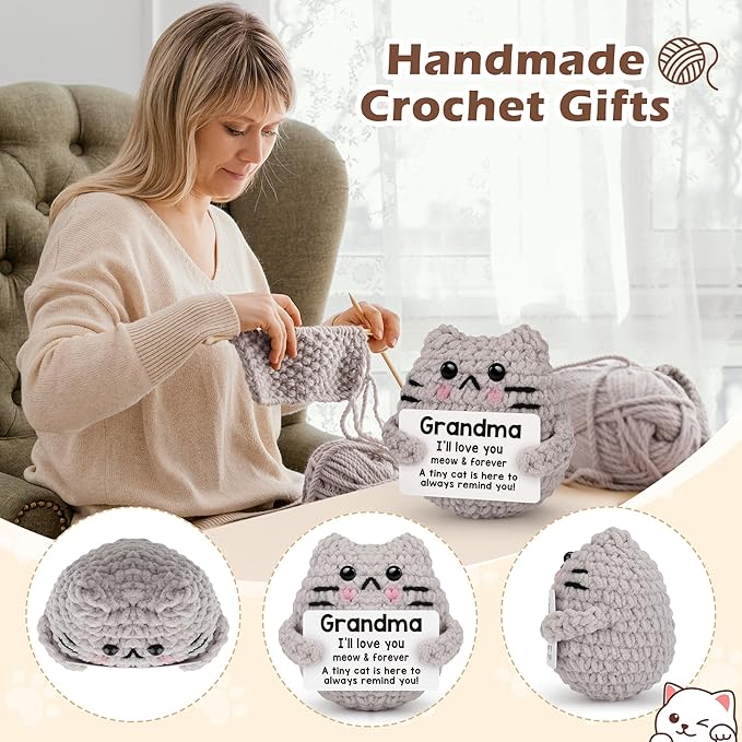 Grandma Gift Birthday Gifts for Grandma from Granddaughter Grandson Grandkids Emotional Support Crochet Cat Gifts for Grandmother Nana Gigi Granny Granmmy Christmas Stocking Stuffers