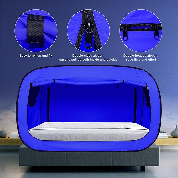 Bed Tent Full Bed Canopy Portable Dream Tent for Adult Indoor Sleeping Tents with 2 Doors Breathable Private Space Tents, Blue