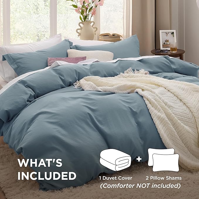 Bedsure Mineral Blue California King Duvet Cover - Prewashed Cotton-Like Extra Soft Bedding Set, Includes 1 Cal King Duvet Cover 104x98 Inches with Zipper Closure & 2 Pillow Shams, No Comforter