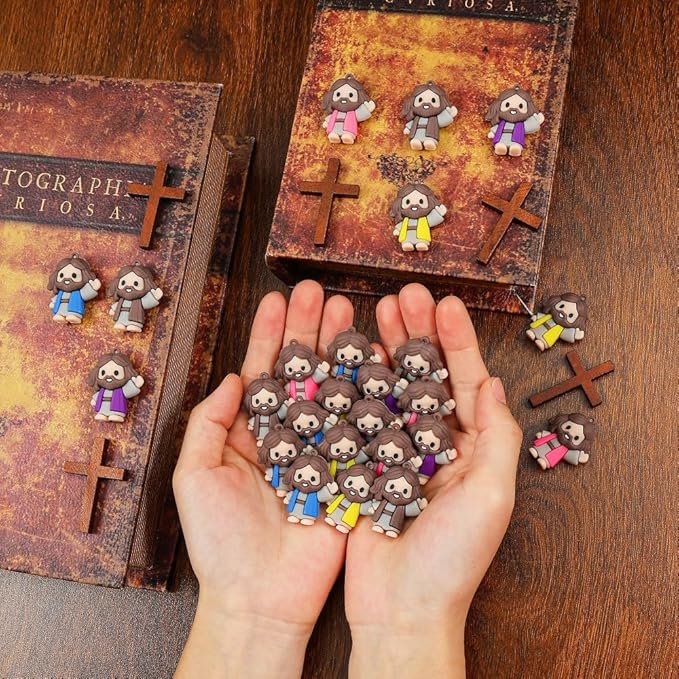 50 Pcs Mini Jesus Figures, Little Jesus Figures - Original Design Easter Party Favors, Sunday School Toys, Hide and Seek Game, Easter Egg Stuffers (Multicolor)