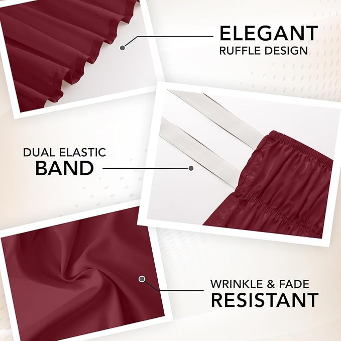 Utopia Bedding King Elastic Bed Ruffle - Easy Wrap Around Ruffle - Microfiber Bed Skirt with Adjustable Elastic Belt 16 Inch Tailored Drop - Hotel Quality Bedskirt, Fade Resistant (King, Burgundy)