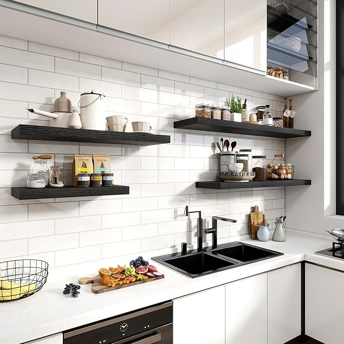 55 Inch Floating Shelves, 12 Inch Deep Floating Shelves for Wall, Floating Shelf with Invisible Brackets, Deep Shelves for Bathroom, Bedroom, Living Room, 1 Pack, Black