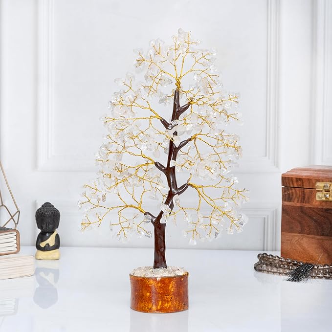 Clear Quartz Crystal Tree of Life - Chakra for Positive Energy, Feng Shui Decor - Gemstone Money Bonsai Tree, Good Luck Healing Crystals - Meditation Stones, Spiritual Unique Gift 10-12"