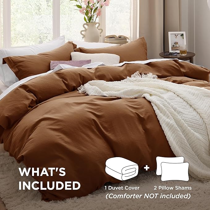 Bedsure Brown Duvet Cover King Size - 3 Pieces Prewashed Cotton-Like Extra Soft Bedding Set, Includes 1 Duvet Cover 104x90 Inches with Zipper Closure & 2 Pillow Shams, Comforter Not Included