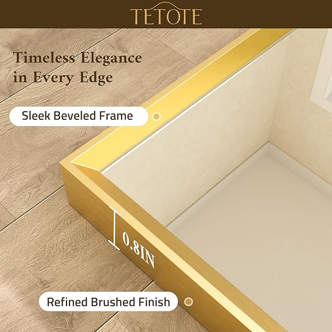 TETOTE Brushed Gold Bathroom Mirror 22" x 30" Brushed Gold Brass Rectangle Beveled Framed Bathroom Vanity Mirror for Over Sink, Tempered Glass, Modern Farmhouse Bedroom, Entryway, Living Room