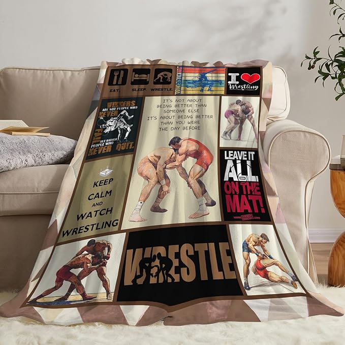 Wrestling Blanket for Boys Girls Women Men Wrestle Gifts Sports Throw Blanket Plush Cozy Flannel Fleece Fuzzy Blankets 50"X40"