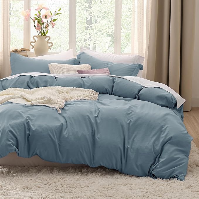 Bedsure Mineral Blue California King Duvet Cover - Prewashed Cotton-Like Extra Soft Bedding Set, Includes 1 Cal King Duvet Cover 104x98 Inches with Zipper Closure & 2 Pillow Shams, No Comforter