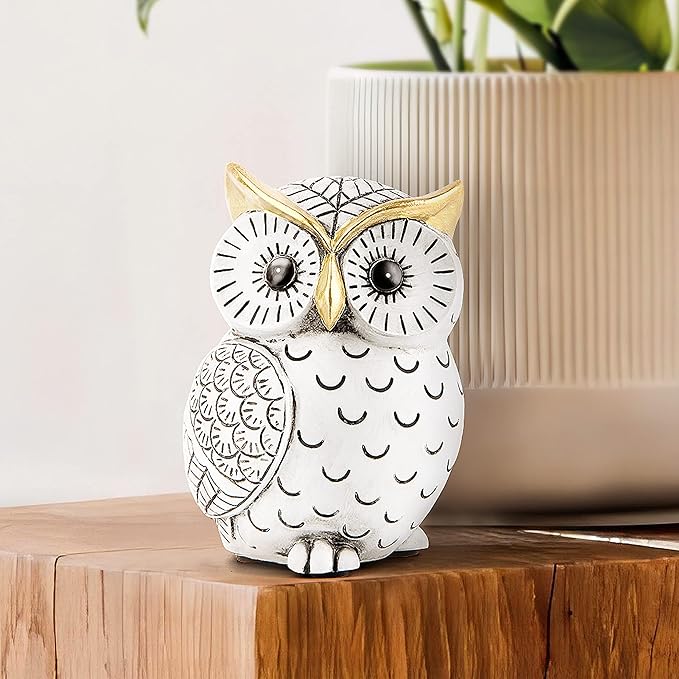 Owl Statue for Home Decor Accents,Owl Decor for Bookshelf Bedroom Living Room Office Table Desk Mantle TV Stand Boho Decoration,Modern Shelf Decor Accents Animal Sculptures for Birds Lovers,Owls Gift