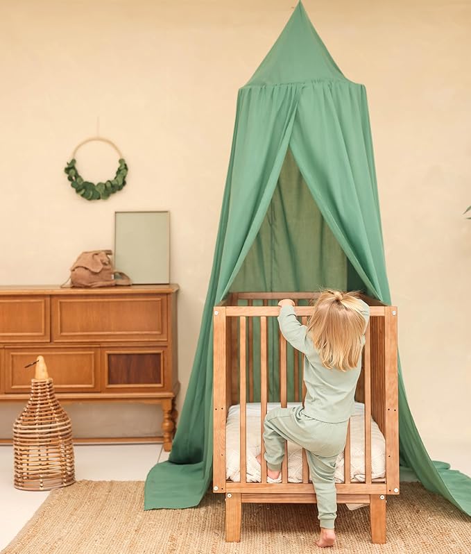 Green Kids Bed Canopy for Child Bedroom | Nursery Crib Hanging Curtain | Baby Mosquito Net Bedding for Girls & Boys Play Room Decoration | Reading Nook Canopies Toddler Dome Tent