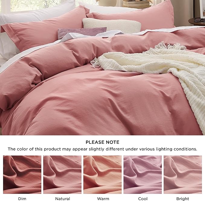 Bedsure Pink Clay Duvet Cover Full Size - 3 Pieces Prewashed Extra Soft Cotton-Like Polyester Bedding Set, Includes 1 Duvet Cover 80x90 Inches with Zipper Closure & 2 Pillow Shams, No Comforter