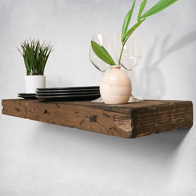 Urbandi Rustic Distressed Floating Shelves, Set of 2, Handmade Out of Pine Wood, 3 Inch Thick, Made in USA (Jacobean, 48Lx3Hx8D)